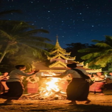 西双版纳曼听公园篝火晚会